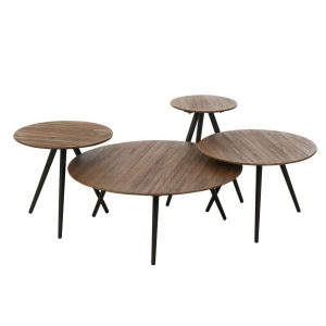SET OF 4 TABLES ROUND RECYCLE TEAK NATURAL