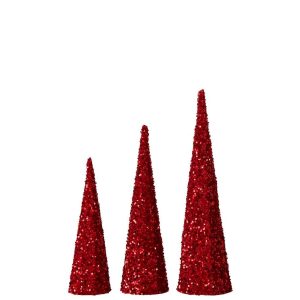 SET OF 3 CONE SEQUIN IRON CHRISTMAS RED