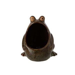 FLOWERPOT FROG STONEWARE GREEN/BROWN LARGE