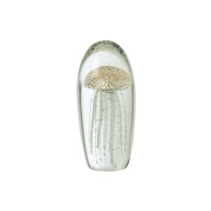PAPERWEIGHT JELLYFISH GLASS WHITE/GOLD