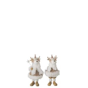 REINDEER WINTER CLOTHES POLYRESIN WHITE/BEIGE SMALL ASSORTMENT OF 2