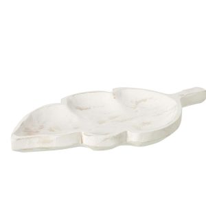 DECORATIVE TRAY LEAF PAULOWNIA WOOD OFF-WHITE