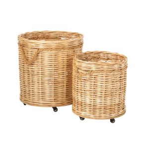 SET OF 2 FLOWERPOT ON WHEELS ROUND WICKER NATURAL