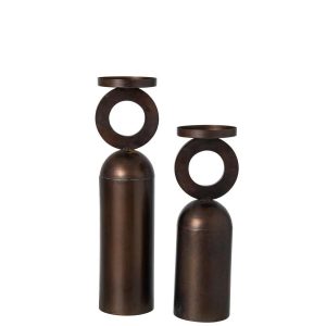 SET OF 2 CANDLE HOLDER RING IRON BRONZE