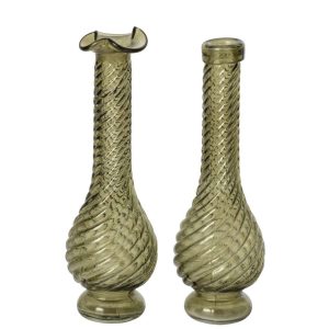 VASE RIBBED GLASS KHAKI GREEN ASSORTMENT OF 2