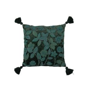 CUSHION LEAVES SQUARE VISCOSE DARK GREEN/TURQUOISE