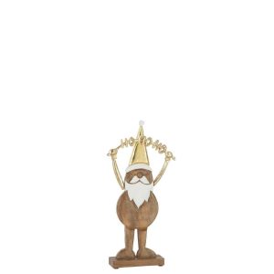 SANTA CLAUS HOHOHO ON BASE WOOD GOLD SMALL