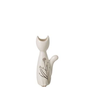 VASE CAT PORCELAIN WHITE/BLACK SMALL