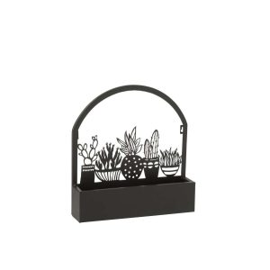 WALL DECORATION/FLOWERS POT CACTUS METAL BLACK