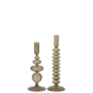 SET OF 2 CANDLE HOLDER GLASS OLIVE