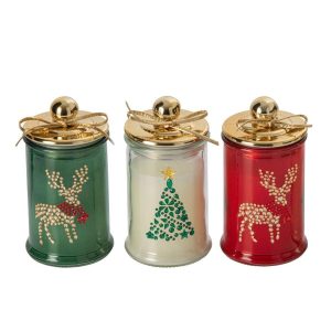 CANDLE CHRISTMAS GLASS MULTI ASSORTMENT OF 3