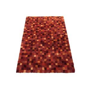 RUG CHECKERED WOOL BURGUNDY/ORANGE