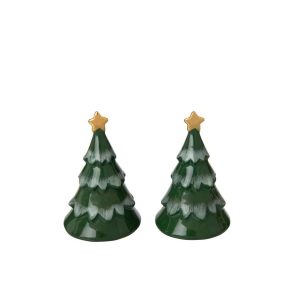 SALT & PEPPER CHRISTMAS TREE STONEWARE DARK GREEN