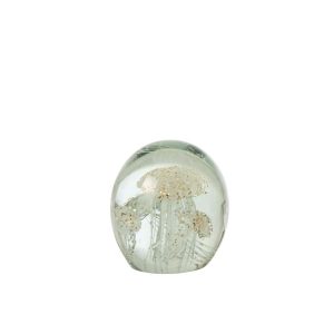 PAPERWEIGHT JELLYFISH BALL GLASS WHITE/GOLD