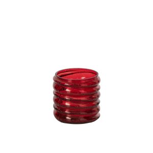CANDLE HOLDER RIBBED GLASS RED SMALL