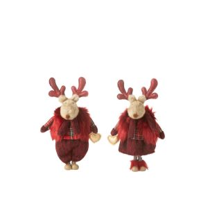 REINDEER BOY+GIRL HEART POLYESTER RED SMALL ASSORTMENT OF 2