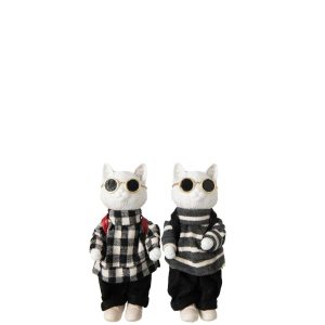 CAT CHECKERED + STRIPED POLYRESIN BLACK/WHITE SMALL ASSORTMENT OF 2