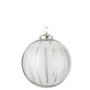 CHRISTMAS BAUBLE STRIPE GLASS TRANSPARENT/SILVER LARGE