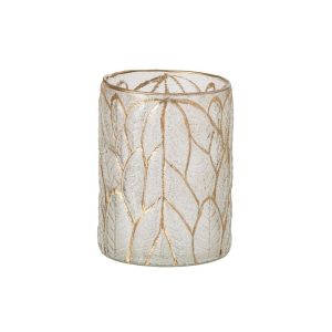 CANDLE HOLDER LEAVES GLASS GOLD/TRANSPARENT LARGE