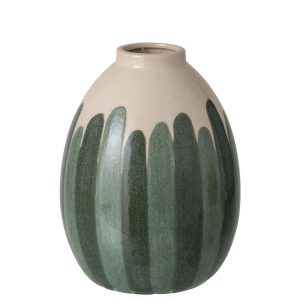 VASE STONEWARE DARK GREEN/ECRU LARGE