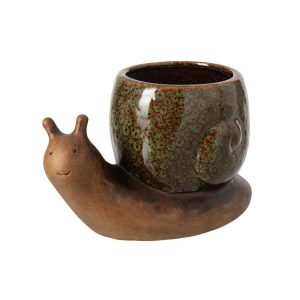 FLOWERPOT SNAIL STONEWARE BEIGE/GREEN