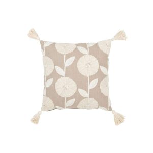 CUSHION FLOWERS/LEAVES COTTON TAUPE/BEIGE