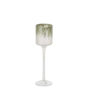 TEALIGHT HOLDER ON BASE GLASS DARK GREEN/TRANSPARENT SMALL