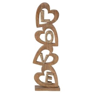 LOVE RHINESTONE HEART MANGO WOOD NATURAL/GOLD LARGE