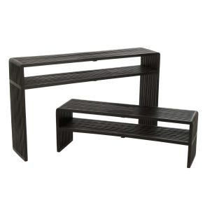 SET OF 2 CONSOLE WITH SHELF RECYCLE TEAK BLACK