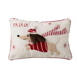 CUSHION CHRISTMAS DOG POLYESTER CHRISTMAS RED/WHITE