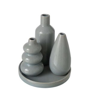 SET OF 4 VASE SOLIFLORE PORCELAIN GREY