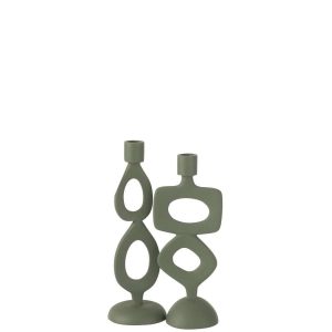 CANDLE HOLDER RINGS ALUMINIUM GREEN ASSORTMENT OF 2