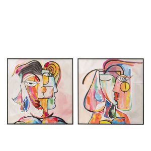 WALL DECORATION ABSTRACT FACES CANVAS/PAINT MIX ASSORTMENT OF 2
