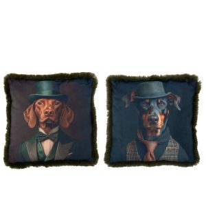 CUSHION DOG + HAT POLYESTER BROWN/DARK GREEN ASSORTMENT OF 2