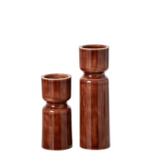 SET OF 2 CANDLE HOLDER IRON BROWN