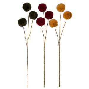 DECORATIVE BRANCH POMPOM COTTON BROWN/DARK GREEN ASSORTMENT OF 3