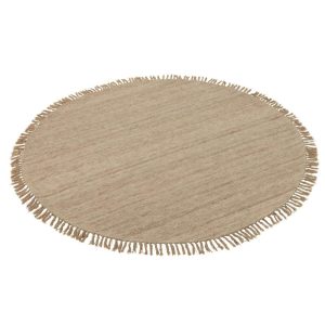 RUG ROUND+FRINGES SEMI-PLAIN WEAVING WOOL BEIGE LARGE