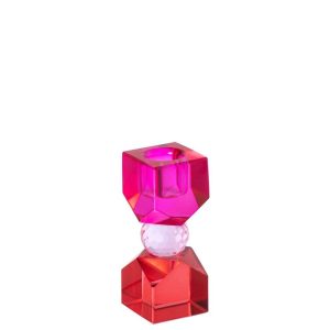 CANDLE HOLDER GLASS CHRISTMAS RED/FUCHSIA EXTRA SMALL