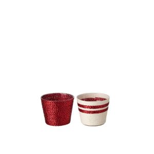 FLOWERPOT STRIPED PAPER WHITE/RED EXTRA SMALL ASSORTMENT OF 2