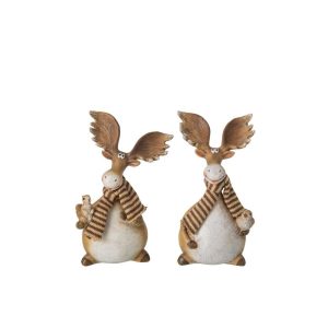 REINDEER SCARF POLYRESIN BEIGE/WHITE SMALL ASSORTMENT OF 2