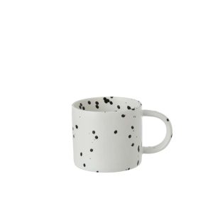MUG DOTS STONEWARE WHITE/BLACK