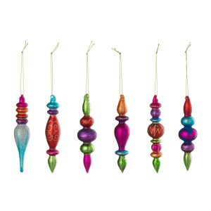 BOX OF 6 CHRISTMAS BAUBLE  GLASS MULTICOLORED