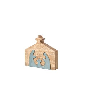 NATIVITY MANGO WOOD NATURAL/TURQUOISE SMALL