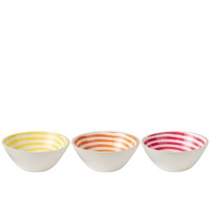 BOWL SPIRAL MANGO WOOD PINK/ORANGE/YELLOW LARGE ASSORTMENT OF 3