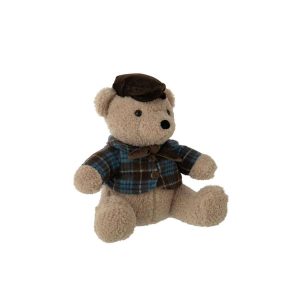 DOORSTOP BEAR CHECKERED POLYESTER BEIGE/BLUE