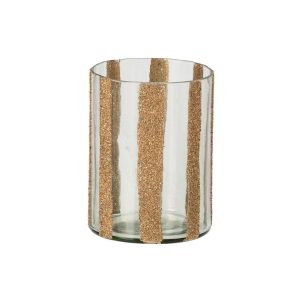 CANDLE HOLDER LEA CYLINDER STRIPED GLASS GOLD/TRANSPARENT LARGE