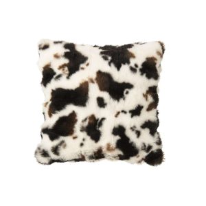 CUSHION COW PATTERN POLYESTER WHITE/DARK BROWN