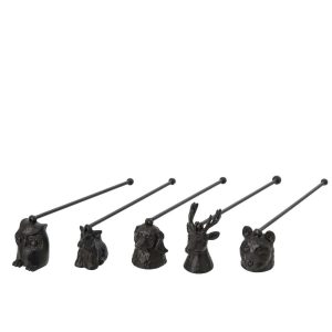 CANDLE SNUFFER ANIMALS PEWTER BLACK ASSORTMENT OF 5