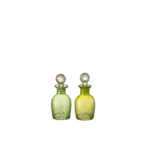 CARAFE LEAVES GLASS GREEN SMALL ASSORTMENT OF 2