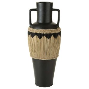 VASE PATTERN+HANDLES TERRACOTA/SEAGRASS BLACK/NATURAL